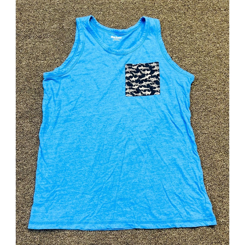 Old Navy Softest Printed Pocket Tank Top Boys XL(14-16) Blue Cotton Relaxed Fit